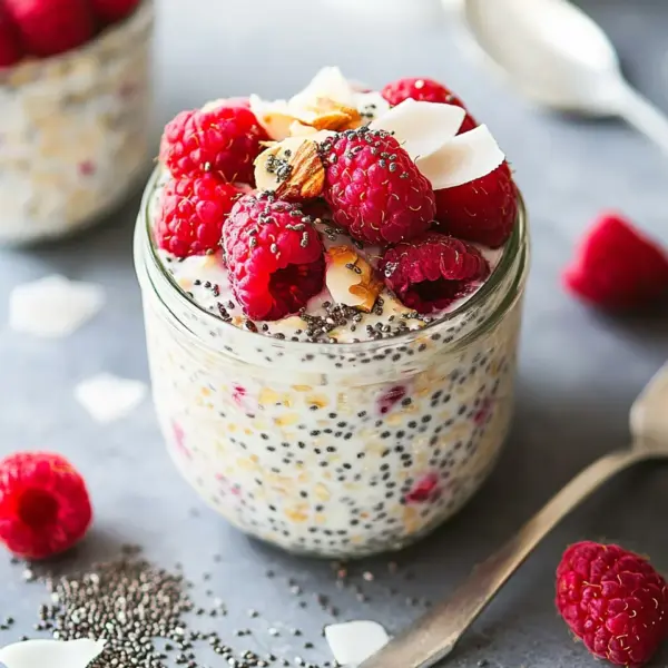Chia Overnight Oats mit Himbeeren