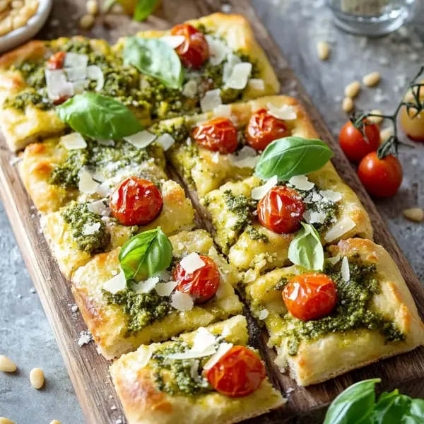 Die beste Focaccia mit Pesto und Tomaten