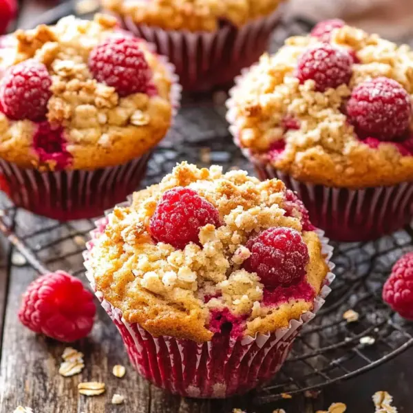 Gesunde Himbeer-Muffins mit Haferflocken-Streuseln