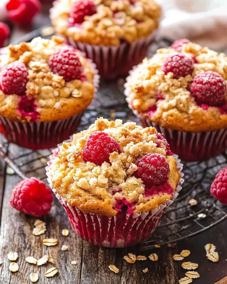 Gesunde Himbeer-Muffins mit Haferflocken-Streuseln