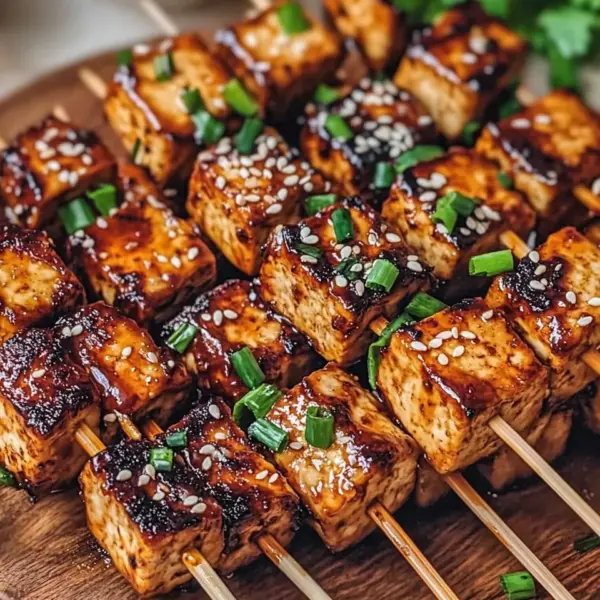 Knoblauch-Soja-Glasierte Tofu-Spieße