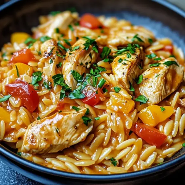 Orzo-Pfanne mit Paprikahuhn