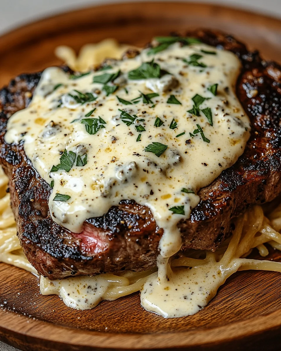 Pikantes Steak Gorgonzola Alfredo mit cremiger Parmesan-Soße 25 Pikantes