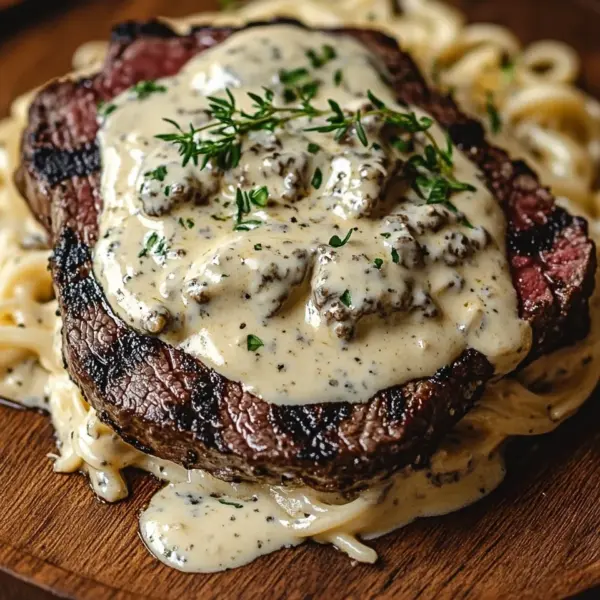 Pikantes Steak Gorgonzola Alfredo mit cremiger Parmesan-Soße