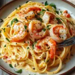 Spaghetti mit Garnelen in Knoblauch-Sahnesauce