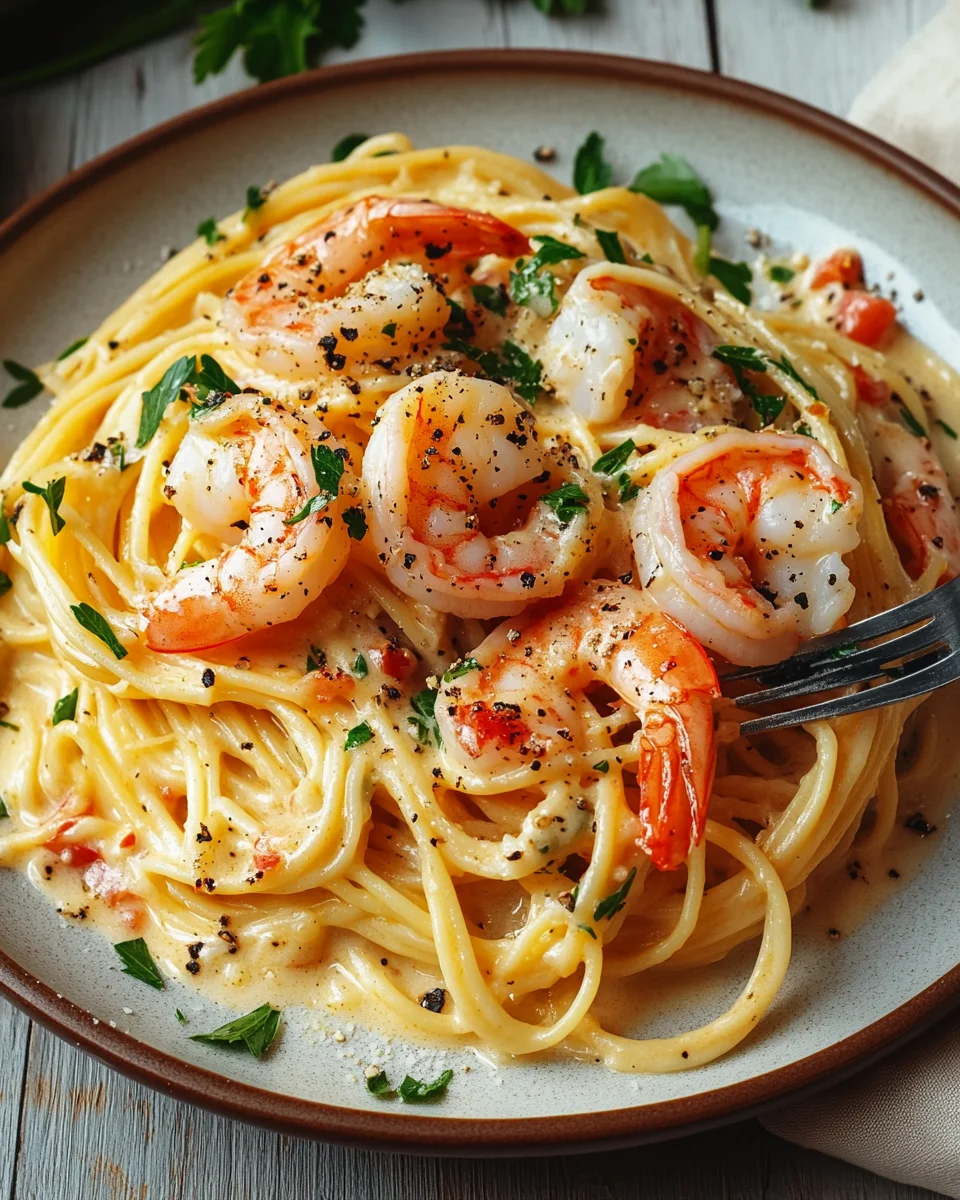 Spaghetti mit Garnelen in Knoblauch-Sahnesauce