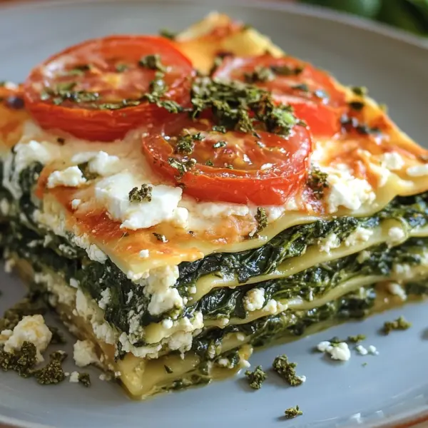 Spinatlasagne mit Feta und Tomaten