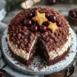 Winterlicher Maulwurfkuchen mit Zimtsahne und Punschkirschen