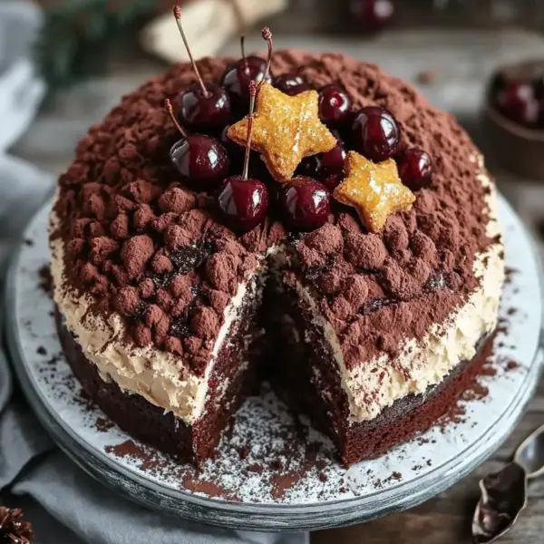 Winterlicher Maulwurfkuchen mit Zimtsahne und Punschkirschen