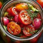 Eingelegte Kirschtomaten, Rote Zwiebeln und Gurken