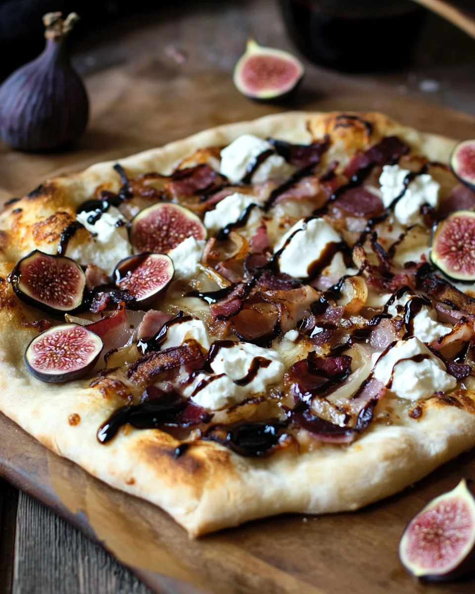Feigen-Bacon-Pizza mit karamellisierten Zwiebeln und Balsamico