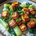 Gebratener Pak Choi mit knusprigem Tofu und Reis