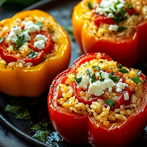 Gefüllte Ofenpaprika mit Reis und Feta
