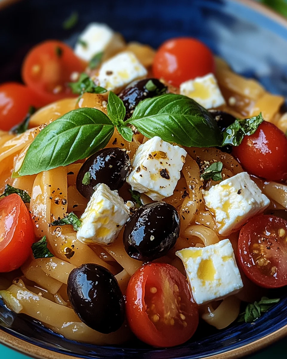 Griechische Reisnudeln mit Tomaten, Feta und Oliven