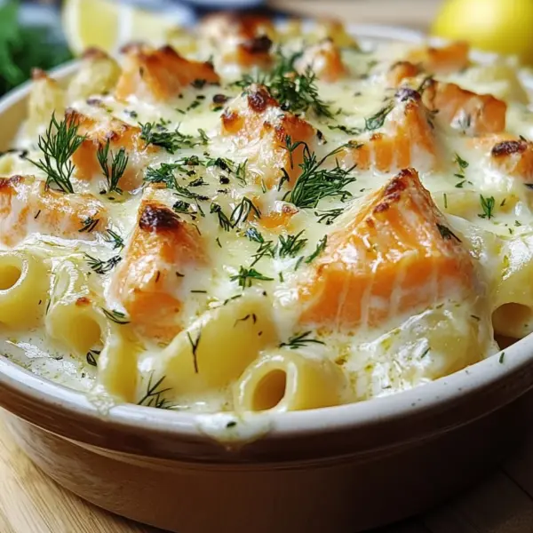 Nudelauflauf mit Lachs und Sahne