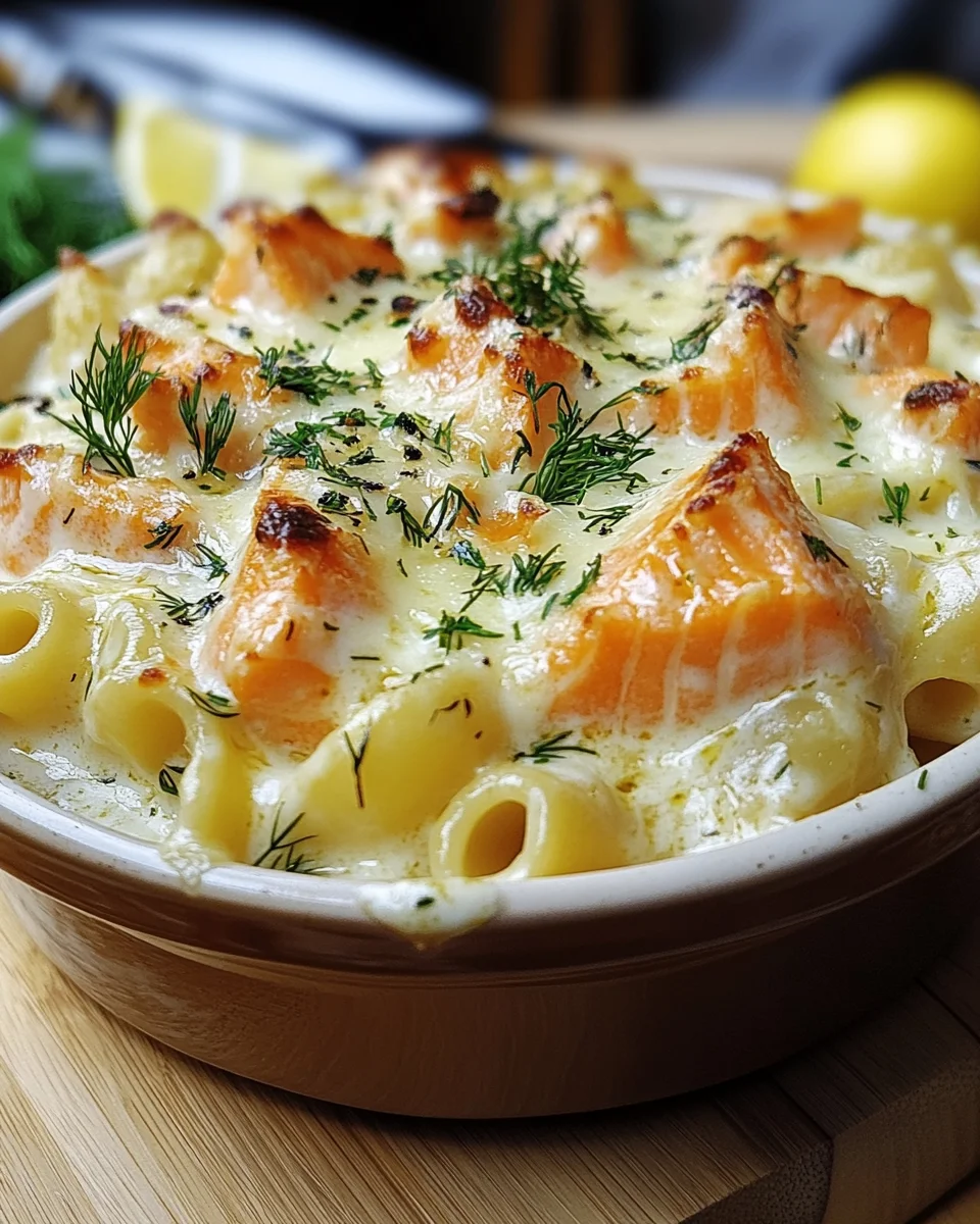 Nudelauflauf mit Lachs und Sahne