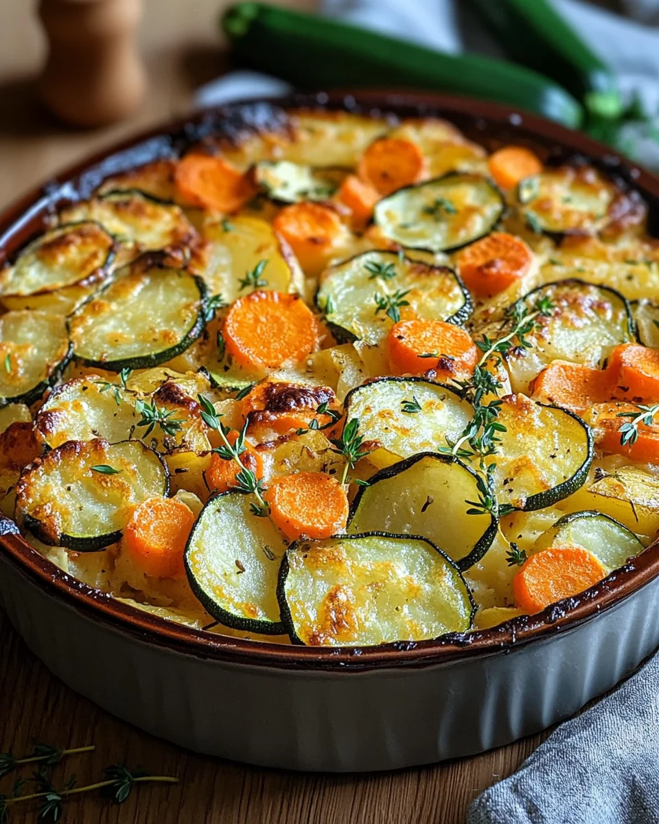 Vegetarischer Kartoffelauflauf mit Zucchini, Karotten und Zwiebeln 21 Vegetarischer