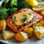 Zitronenbutterlachs mit knusprigen Kartoffeln und Brokkoli