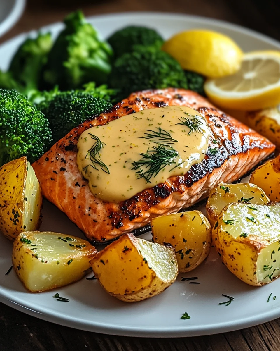 Zitronenbutterlachs mit knusprigen Kartoffeln und Brokkoli