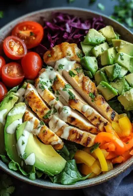 Bunte Salat Bowl mit Avocado, Hähnchen und Knoblauchdressing 22 Bunte Salat Bowl mit Avocado, Hähnchen und Knoblauchdressing