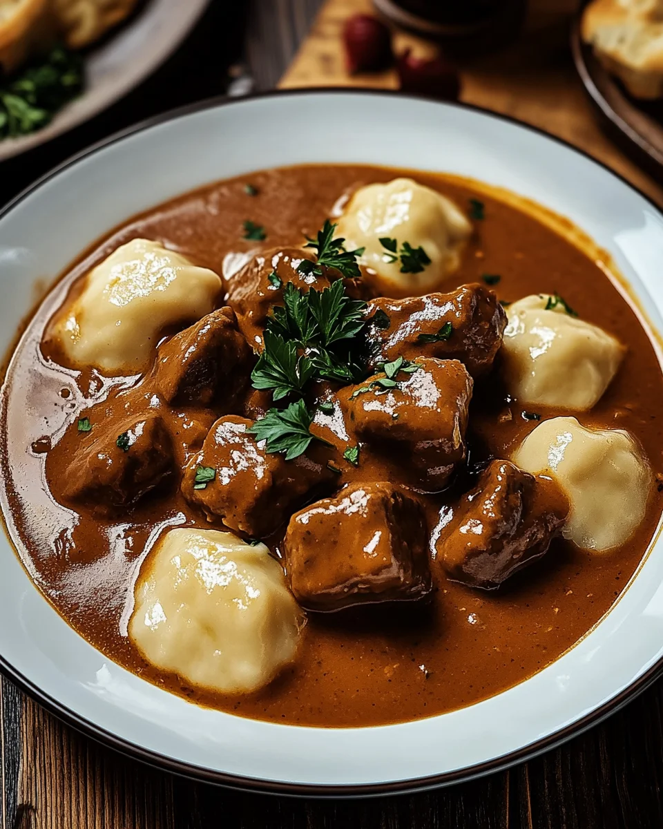 Butterzartes Rahmgulasch mit Serviettenknödel 17 Butterzartes