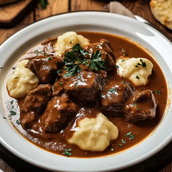 Butterzartes Rahmgulasch mit Serviettenknödel