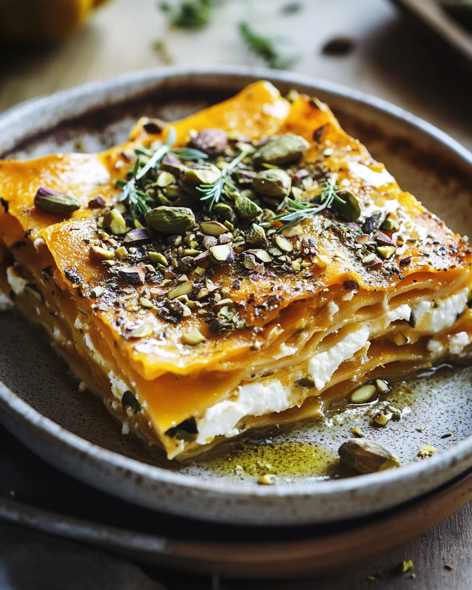 Cremige K&uuml;rbislasagne mit Ricotta und Pistazien