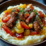 Cremige Wurst und Paprika auf Kartoffelp&uuml;ree