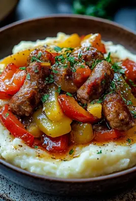 Cremige Wurst und Paprika auf Kartoffelpüree 24 Cremige Wurst und Paprika auf Kartoffelpüree