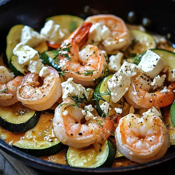 Garnelen Feta Pfanne mit Zucchini