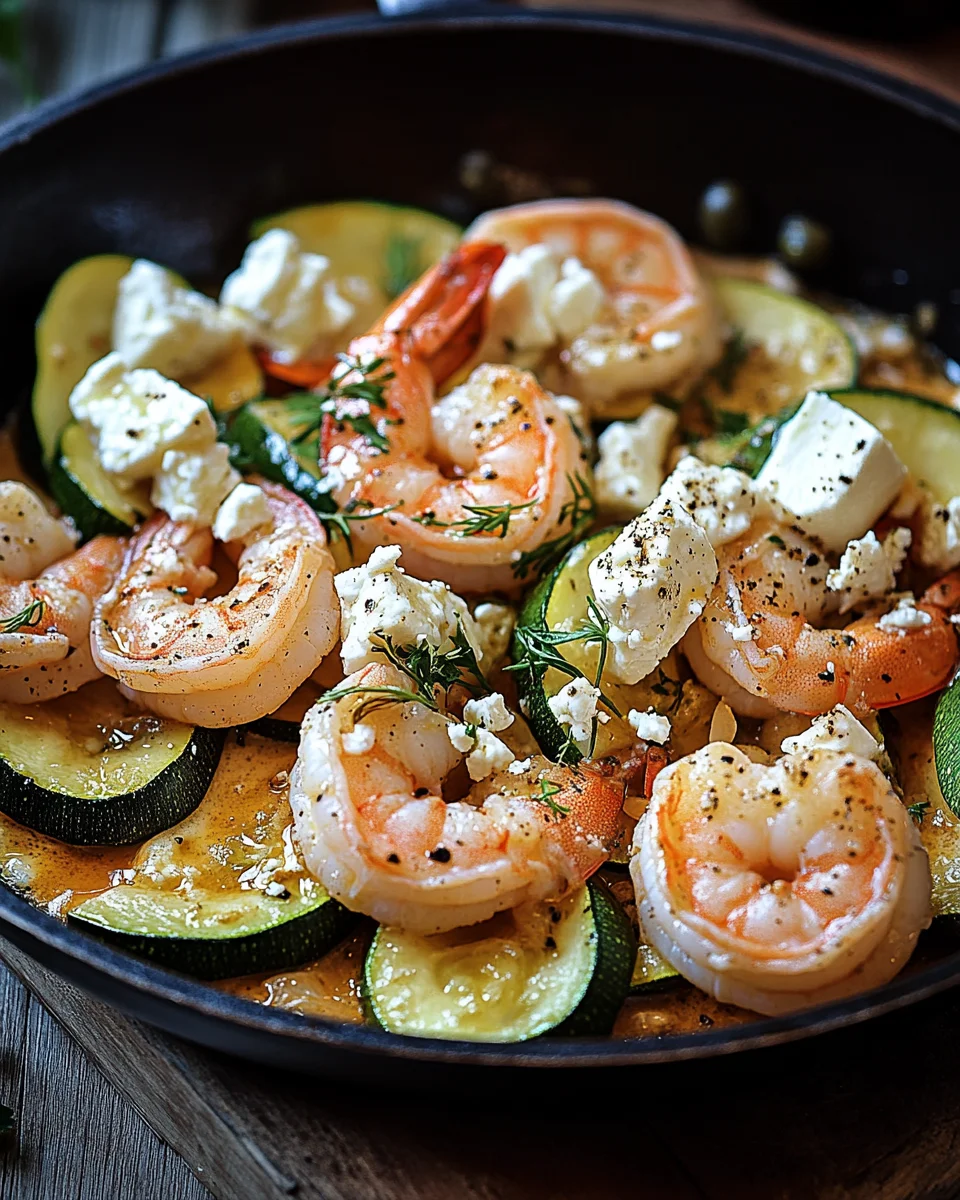Garnelen Feta Pfanne mit Zucchini