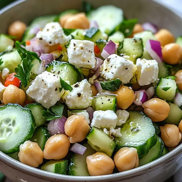 Gurkensalat mit Feta und Kichererbsen