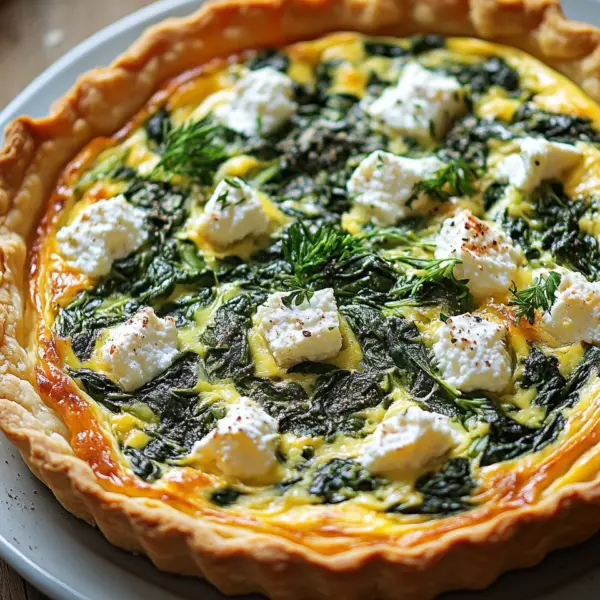 Hüttenkäse und Spinat Krustenlose Quiche