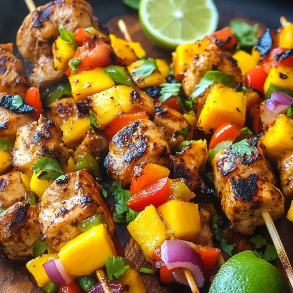 Karibische Hähnchenspieße mit Mango-Salsa
