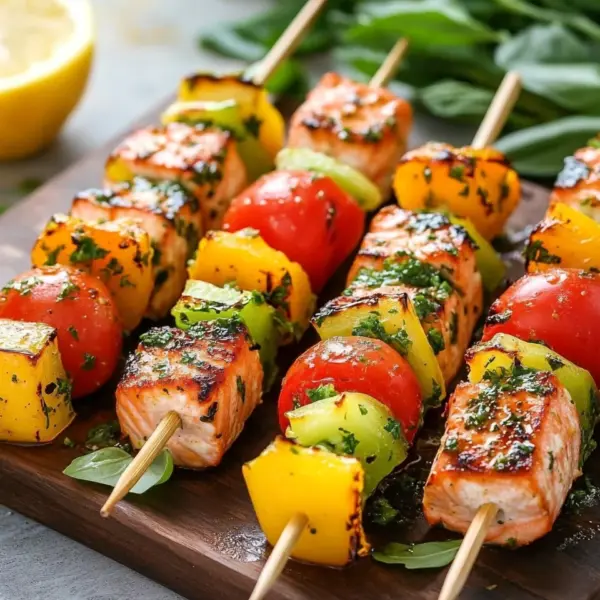 Lachs-Spieße mit Gemüse