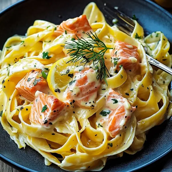 Lachs-Tagliatelle mit cremiger Zitronensoße