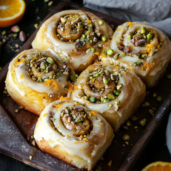 Lockere Pistazien-Heferollen mit Orangen-Frischkäse-Frosting
