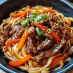 Reisnudeln mit Rindfleisch, Sojasauce und Gem&uuml;se