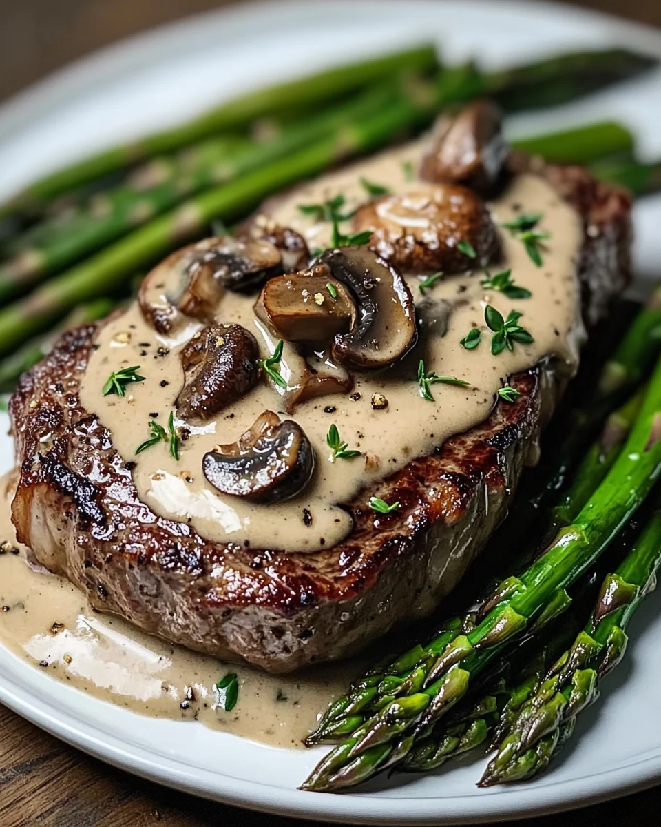 Ribeye Steak with Creamy Mushroom Sauce and Asparagus 17 Ribeye