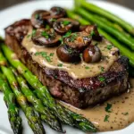 Ribeye Steak with Creamy Mushroom Sauce and Asparagus