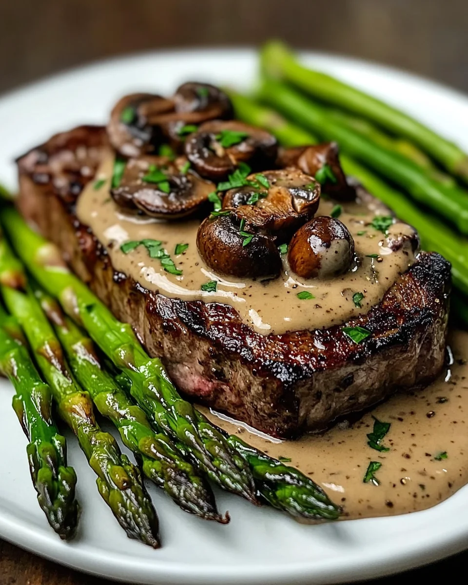 Ribeye Steak with Creamy Mushroom Sauce and Asparagus 19 Ribeye Steak with Creamy Mushroom Sauce and Asparagus
