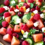 Sommersalat mit Melone, Gurke und Himbeeren