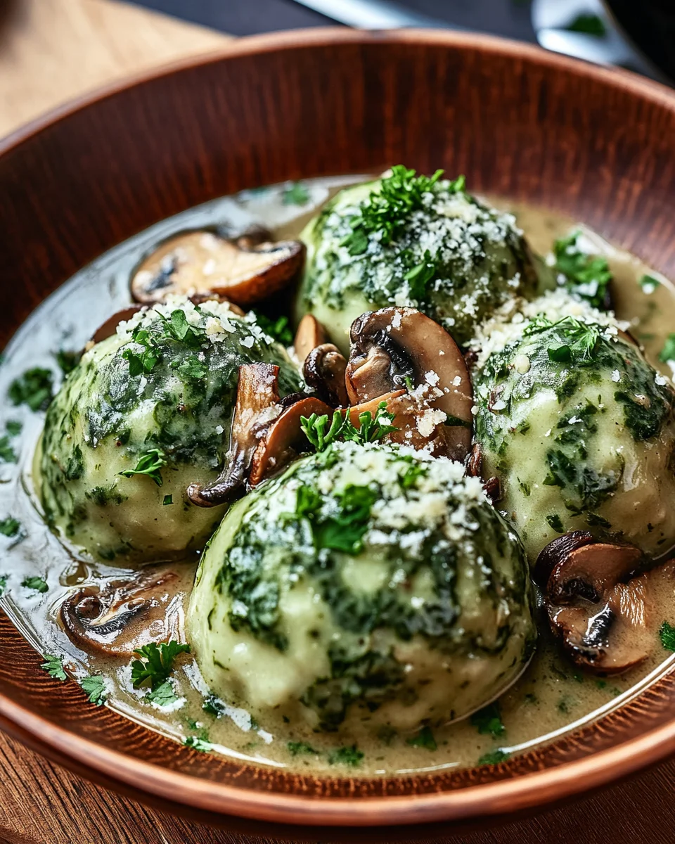 Spinat-Knödel mit Pilzragout 17 Spinat-Knödel