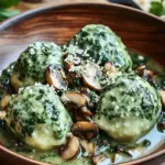 Spinat-Kn&ouml;del mit Pilzragout