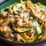 Zucchini Parmesan Pasta mit H&auml;hnchen und Pinienkernen