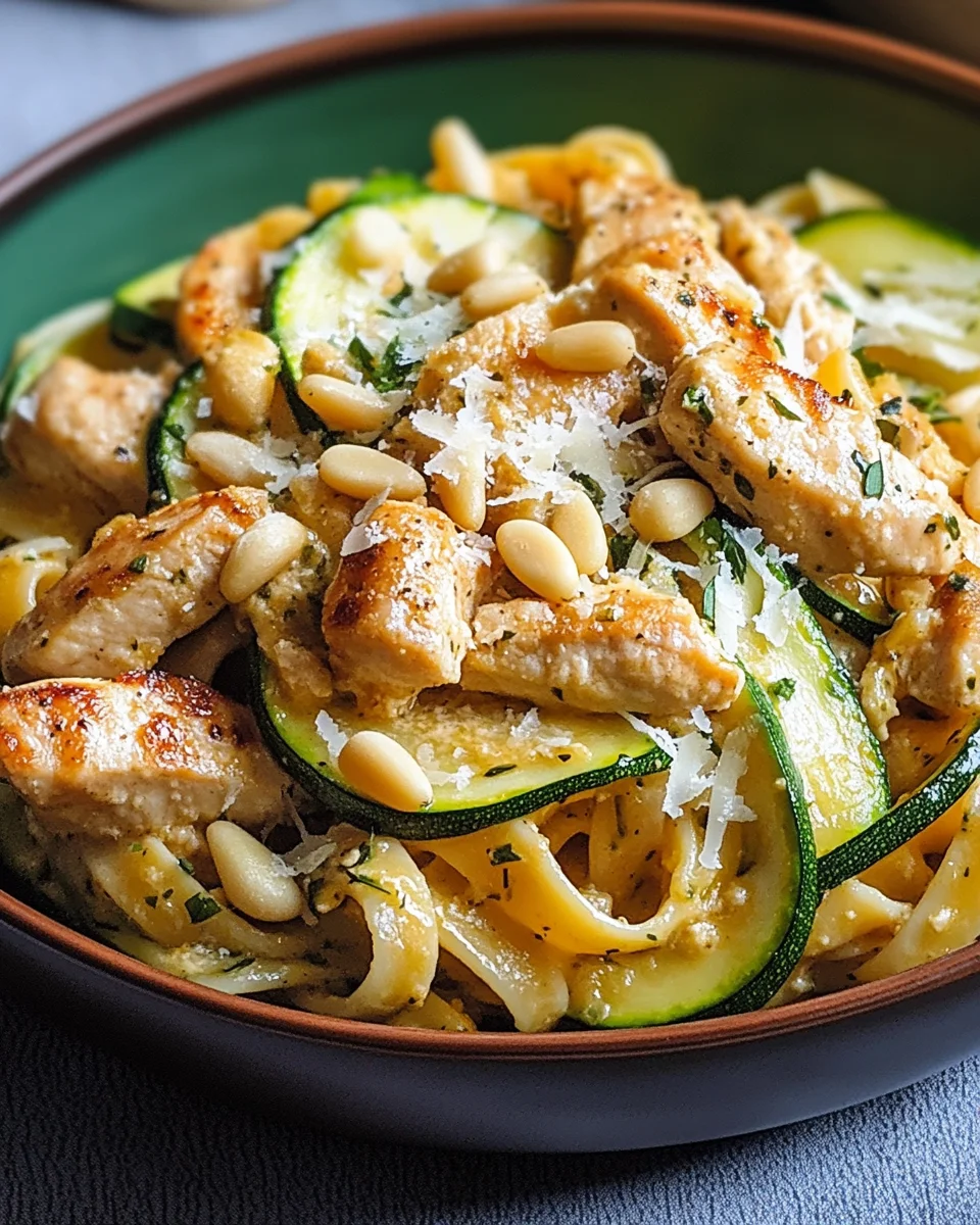 Zucchini Parmesan Pasta mit Hähnchen und Pinienkernen 22 Zucchini Parmesan Pasta mit Hähnchen und Pinienkernen