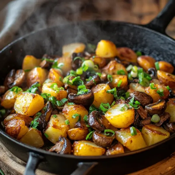 Champignon-Kartoffel-Pfanne mit Frühlingszwiebeln