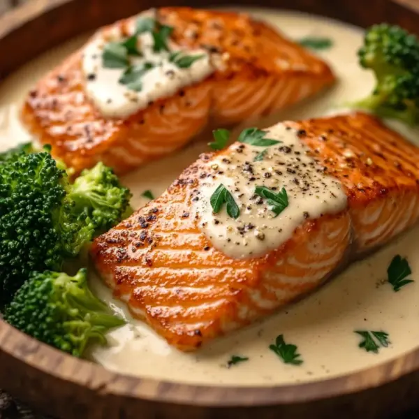 Gebratener Lachs und Brokkoli Alfredo