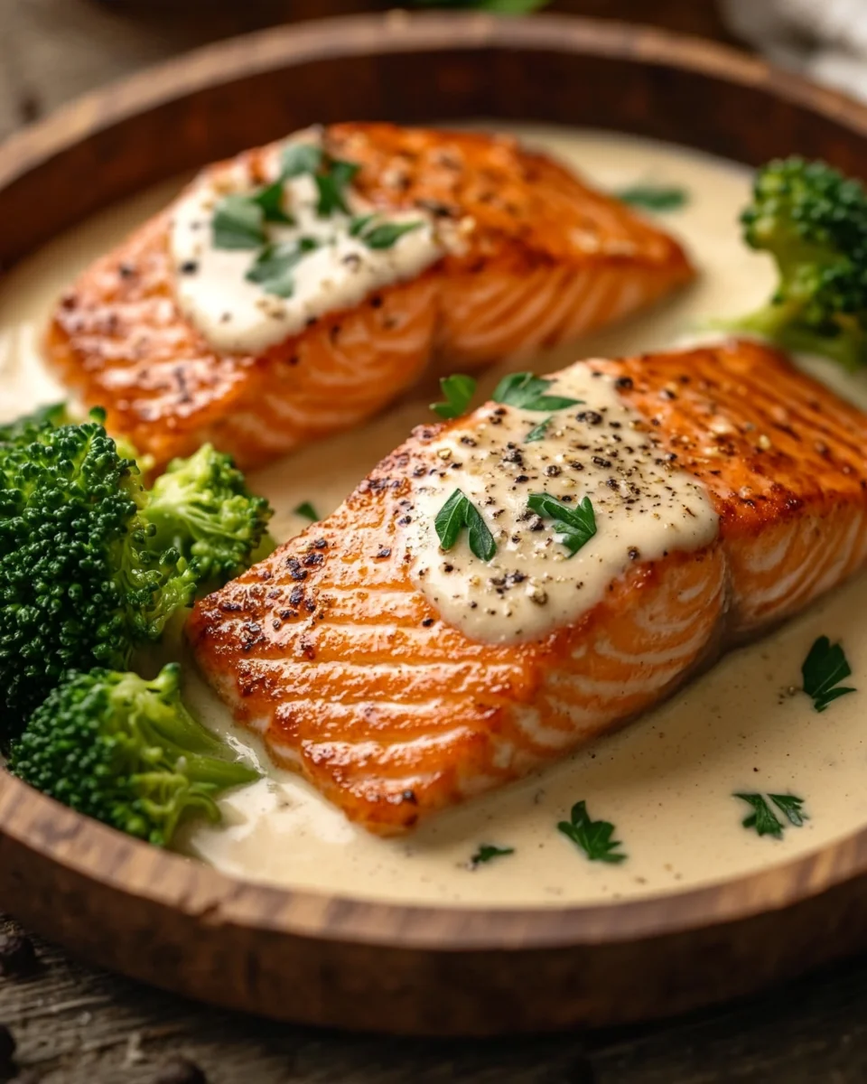 Gebratener Lachs und Brokkoli Alfredo