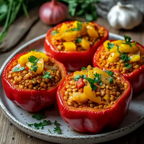 Gefüllte Spitzpaprika mit roten Linsen